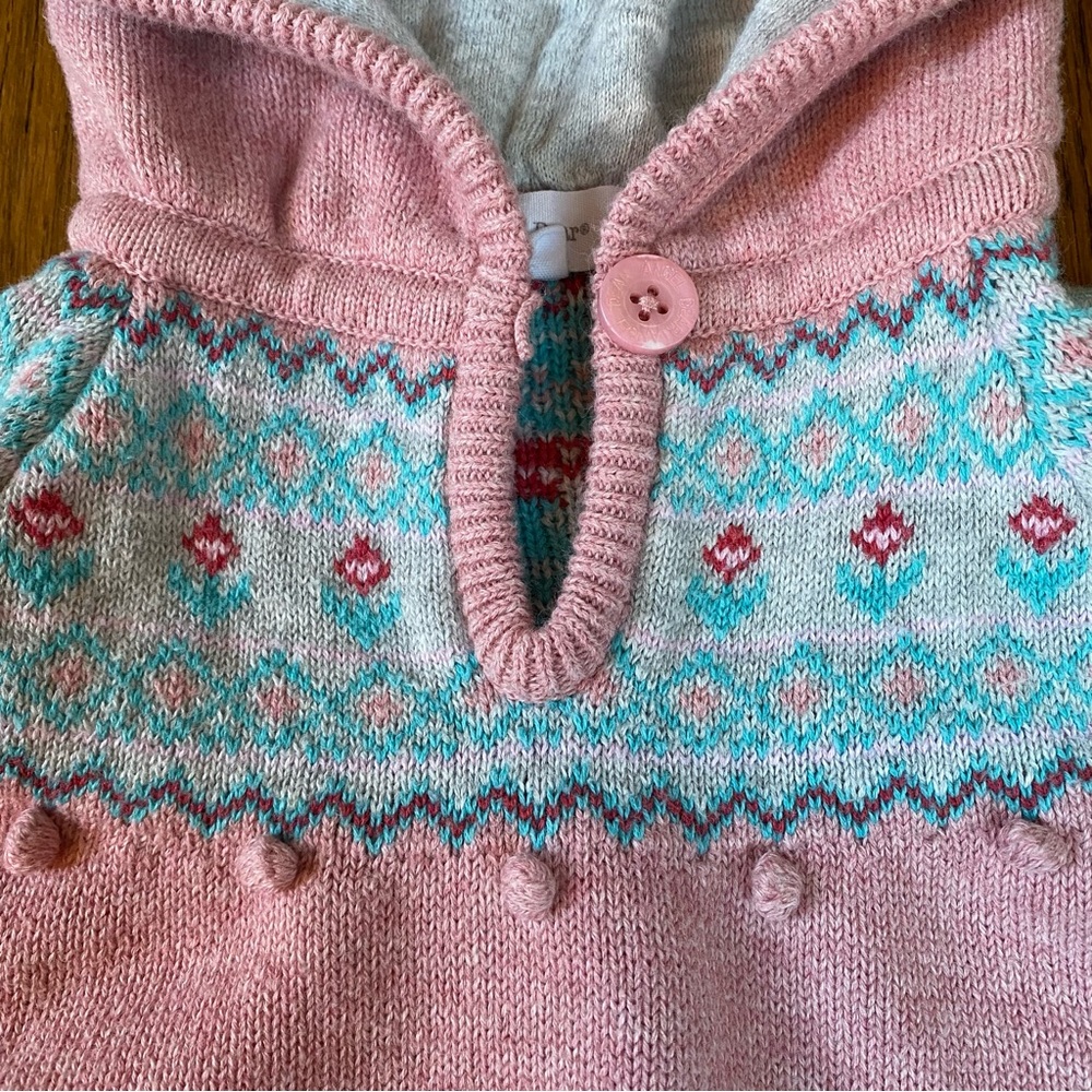 Angel Dear 4T Pink Hooded Poncho Sweater with Blue Accents - Picture 3 of 5